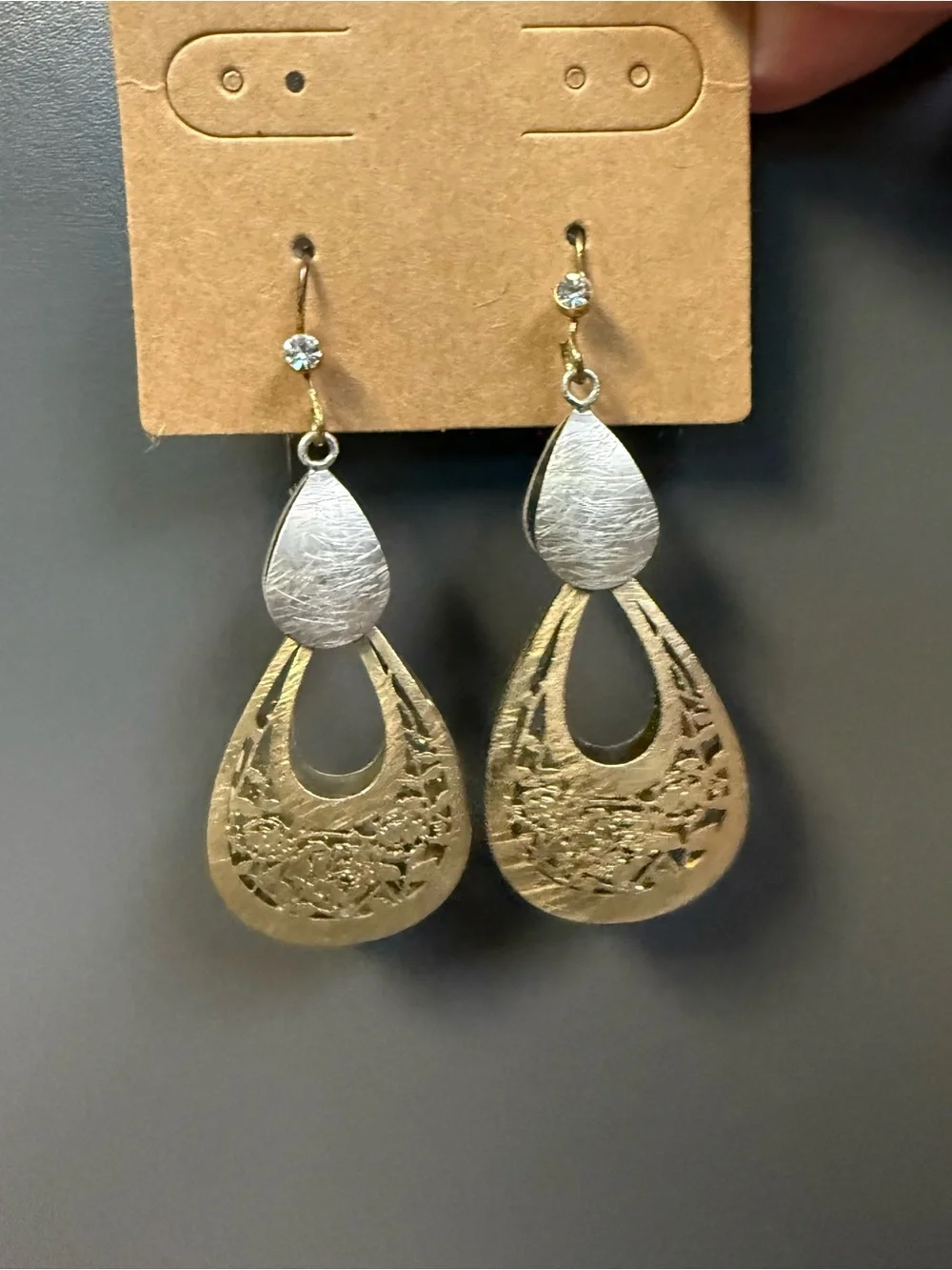 Gold-Tone Filigree Teardrop Dangle Earrings